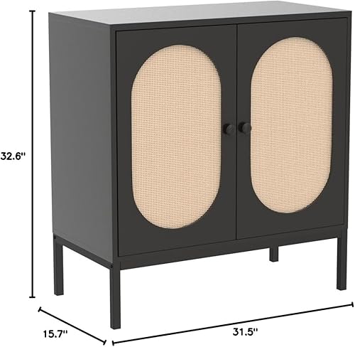 Miniatura 2 de IDEALHOUSE Gabinete de buffet, armario de almacenamiento de ratán con puertas y estantes, aparador de armario, armario de consola de madera con