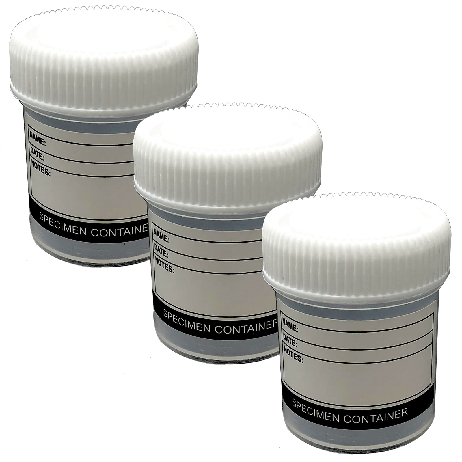 Qualicare 3 x 60ML LABELLED SPECIMEN UNIVERSAL WHITE LID POLYPROPYLENE SAMPLE TEST LAB CLEAR BOTTLE CONTAINERS