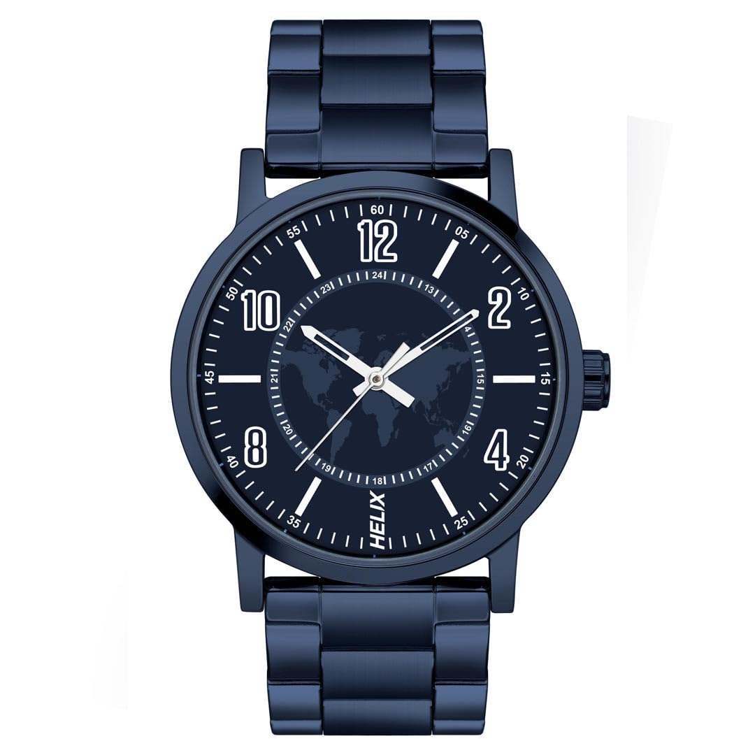 Helix by Timex Blue Round Analog Watches for Men | Quartz Movement Stainless Steel Bracelet Men Watches | Upto 30 m Water Resistance with Foldover Clasp Closure | Gift for Men TW035HG13 (B0D75VZK7P) Amazon Price History, Amazon Price Tracker
