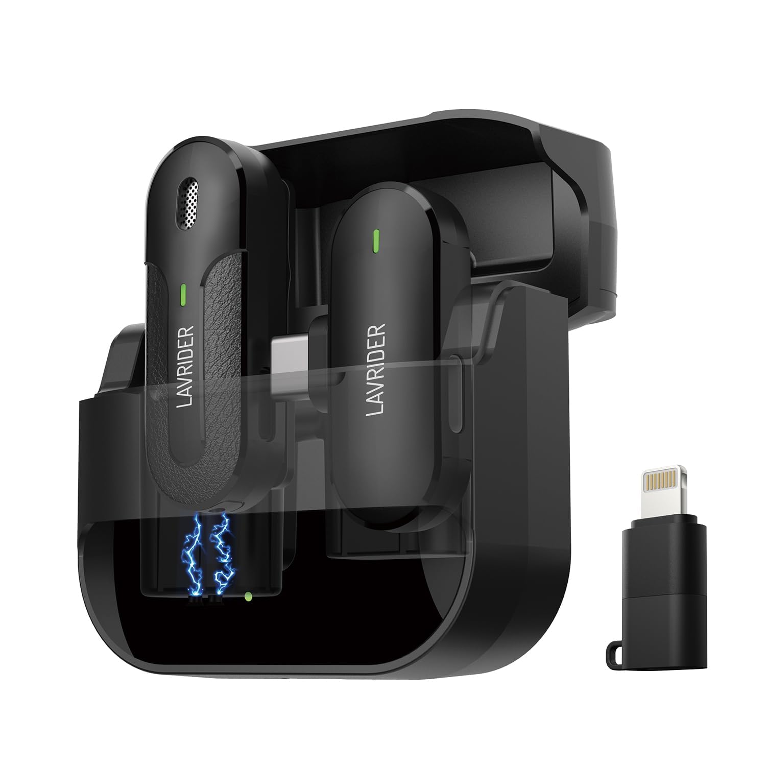 LAVRIDER Wireless Mic with Charging Case, Noise Reduction Lapel Mic for Video Recording, YouTube, Facebook, Live Stream (Single Universal)