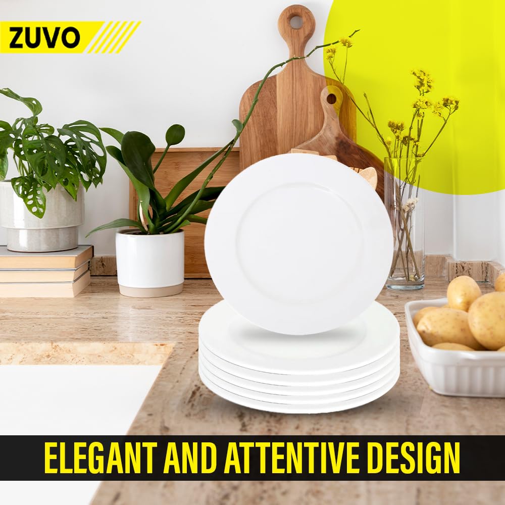 Zuvo Juego de platos llanos grandes de porcelana blanca de 6 a 10.5 pulgadas, aptos para lavavajillas y microondas