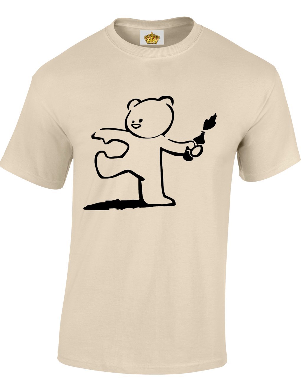 Crown Designs Men's Natural Teddy Bear Banksy Style Novelty Gifts For & Teenagers T-Shirts Tops - /Medium