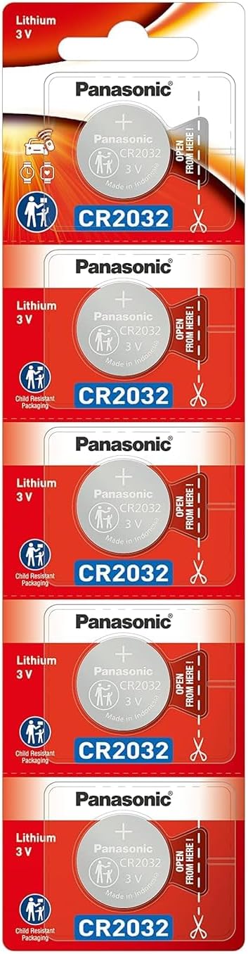 Panasonic CR2032 Lithium 3 V Batteries - 5 Pieces