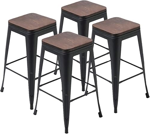 Miniatura 32 de Yongqiang Taburetes de bar de metal de 30 pulgadas, juego de 4 taburetes industriales apilables de altura de barra, taburetes de cocina altos sin