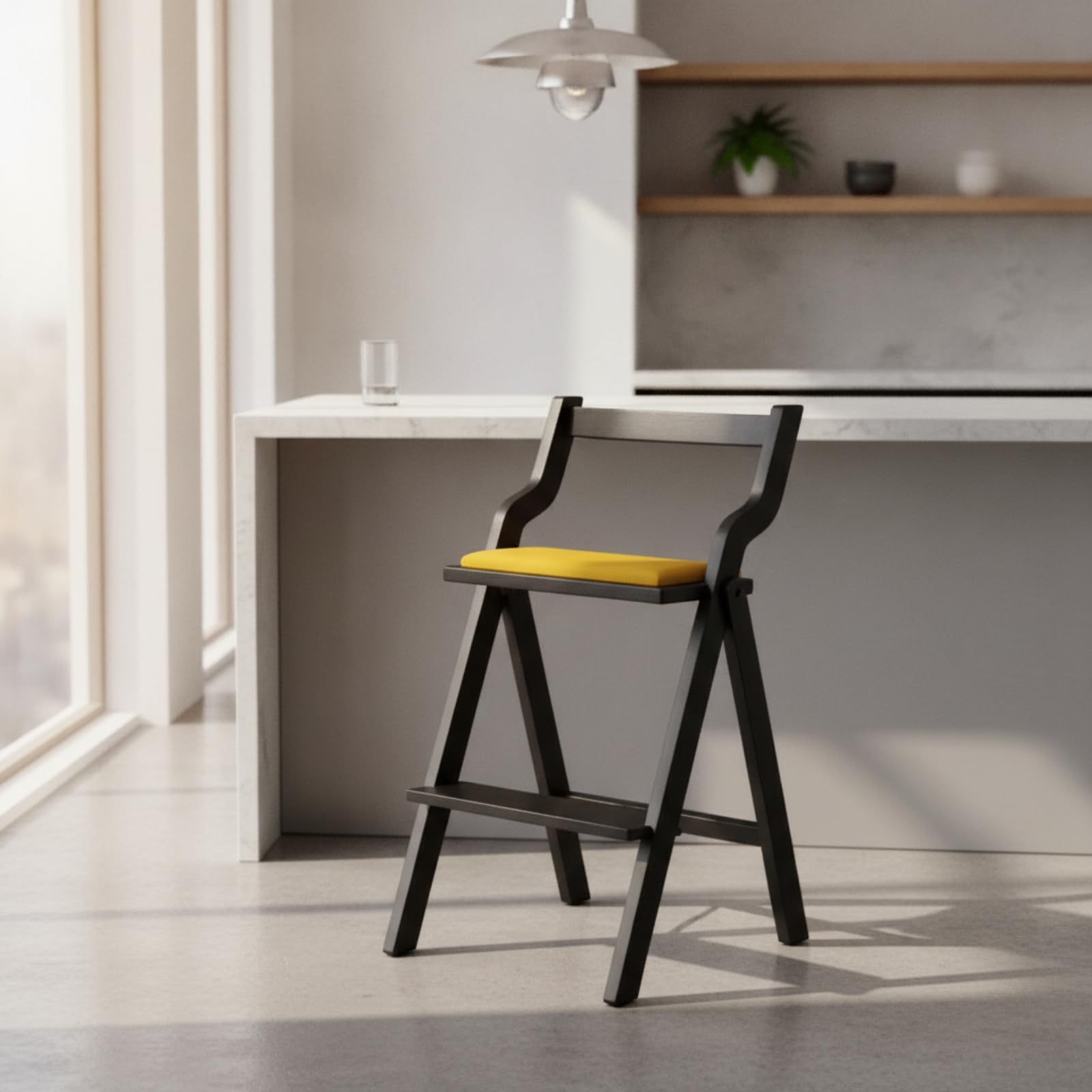 Silla de Barra Plegable Taburete Alto Banco con Respaldo Asiento Acolchado Modal Terciopelo con Reposapiés para Barra Cocina Espacios Reducidos Altura, Miel
