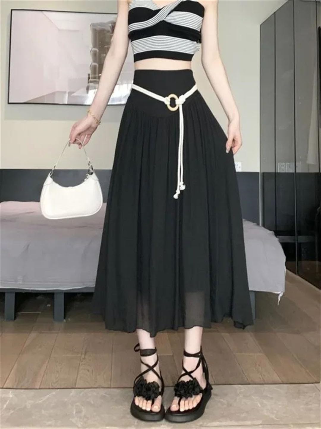 Damska koronkowa plisowana spódnica retro modna elegancka spódnica w stylu Harajuku w kształcie litery V
