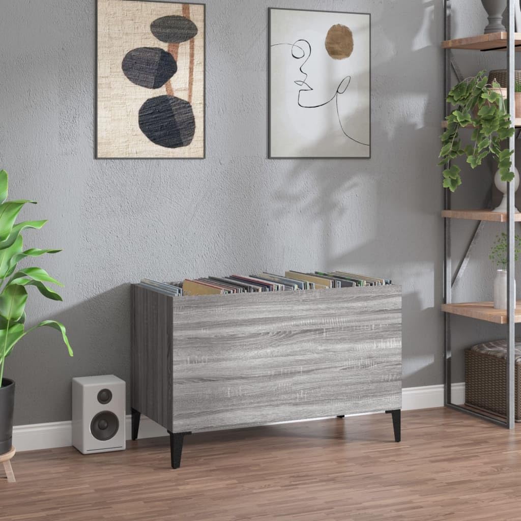 Porta Dischi Vinile, Mobile Ingresso, Mobile Porta Vinili, Mobile Soggiorno Moderno in Legno Multistrato Grigio Sonoma 74,5x38x48 cm