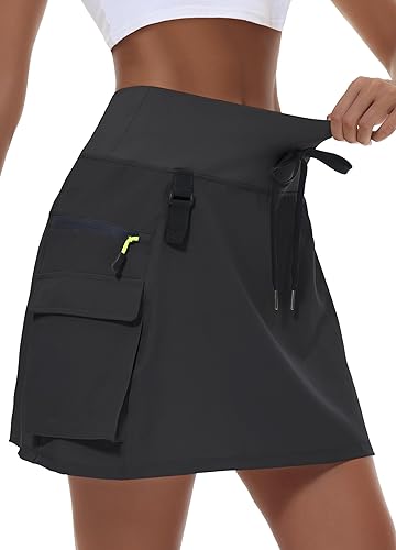 MIVEI Women's Hiking Cargo Skort Skirt High Waisted Golf Dressy Casual with Zipper Pockets Workout Sport Quick Dry Skirts - Black - XX-Large