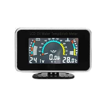 3-in-1 Digital Car Gauge, LCD Display, Oil Pressure Water Temperature Voltage Meter, 9-36V Universal, Black, 3.8x2.5x1.2 inches