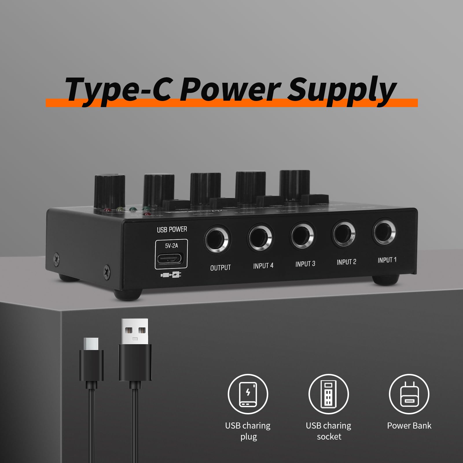 Horse Audio Mixer Line Mixer, 4-Channel Stereo Line Mixer for Sub-Mixing, Ultra Low Noise Operation, for Guitar, Microphone, Bass, Digital Keyboard, Suitable for Bar and Small Club, Black