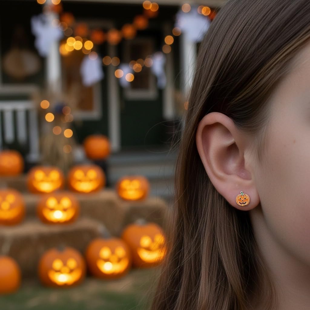 ICYROSE 925 Sterling Silver NEW Set of 3 Pairs Halloween Ghost Black Cat and Jack Pumpkin Stud Earrings (Nickel Free)