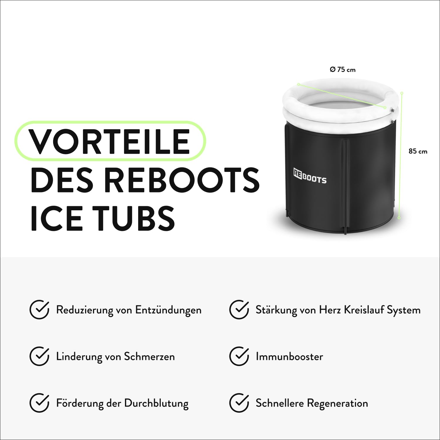 Premium Eisbad Eistonne Ø 75 cm (340 L) – 6-lagig isoliert für Eisbaden | Für Zuhause & Outdoor inkl. Isolierabdeckung & Tragetasche