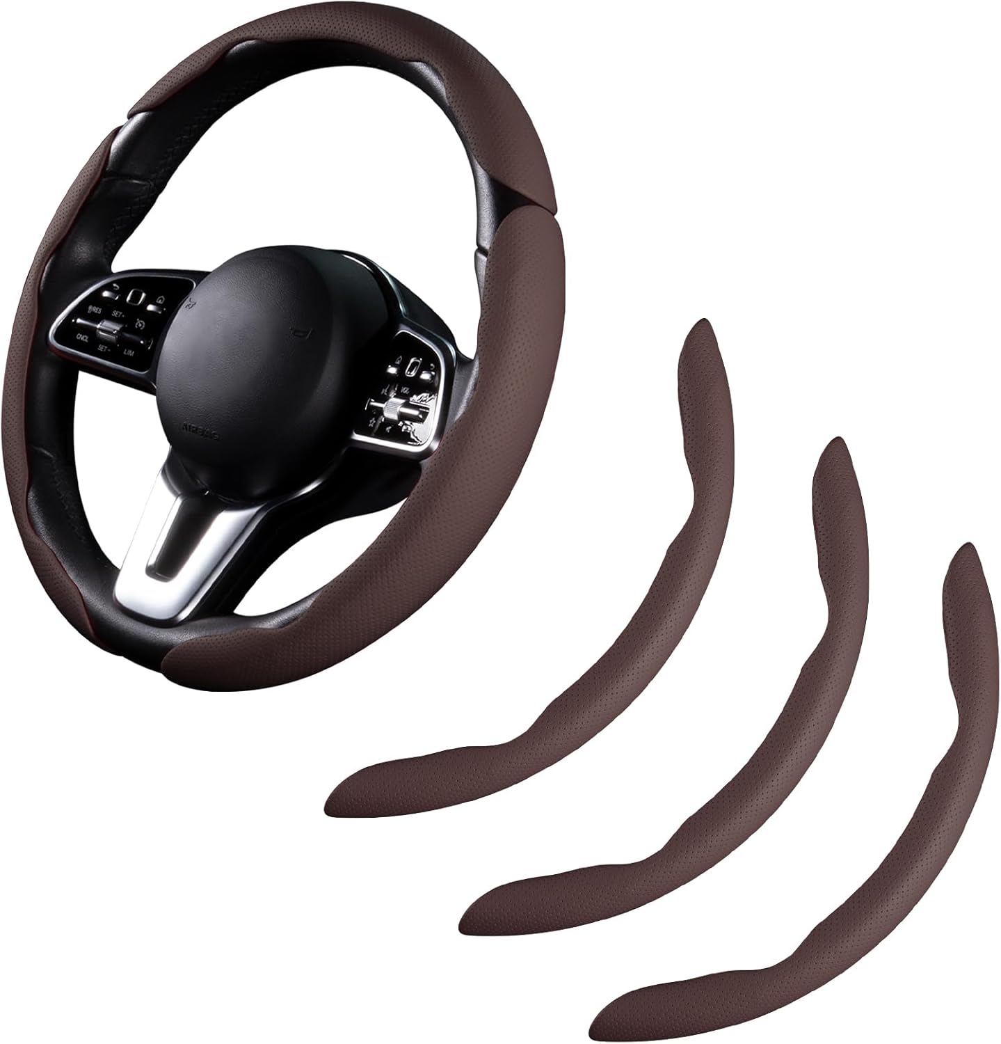 Car Steering Wheel Cover Leather Steering Wheel Accessories 14.5-16 inch Universal Brown