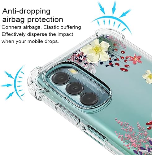 Miniatura 4 de Osophter Funda para Moto G Stylus 5G 2022 con protector de pantalla para niñas y mujeres, diseño floral de flores para absorción de golpes, funda de