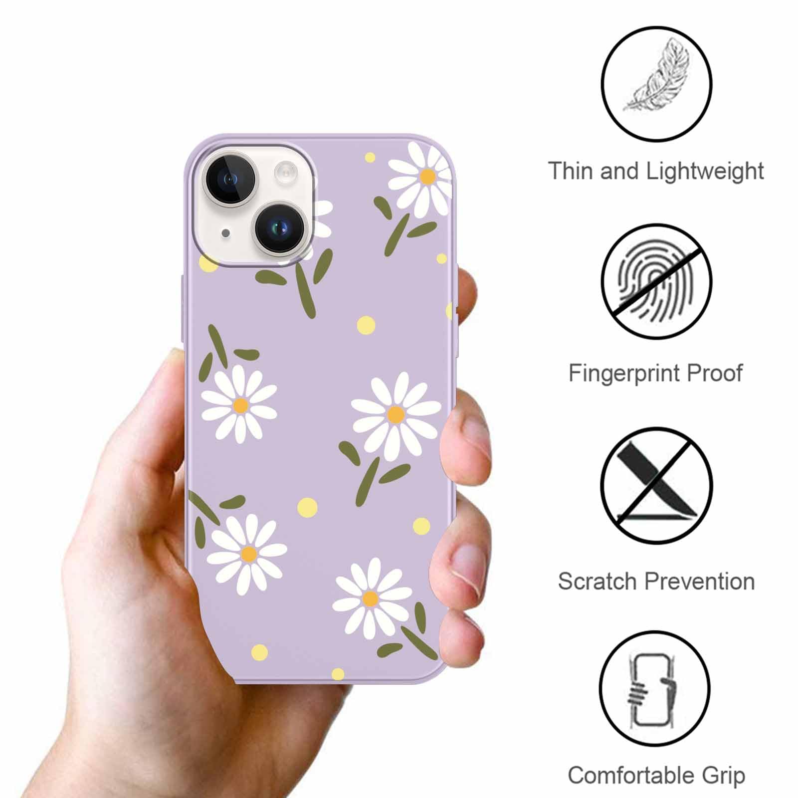 Yoedge 2 Pack Cute Flowers Print Suitable for iPhone 15 6.1" Phone Case, Floral Daisy Aesthetic Pattern Shell Soft Silicone TPU Shock-Absorbing Smile Cover for Women and Girls — view 6