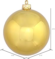 Vista 2 de Vickerman Esfera decorativa de Navidad de 2.75 pulgadas, acabado dorado brillante, plástico inastillable, resistente a los rayos UV, decoración