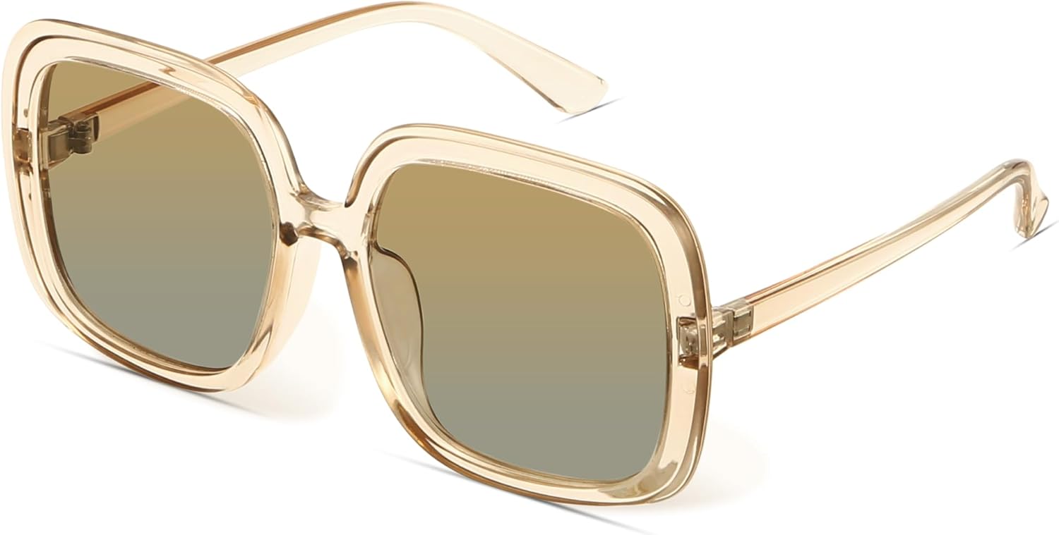 miyya Oversized Polarized Sunglasses Women, Trendy Retro Sun Glasses for Women 2025, Oversized Shades Clear Brown/Pale Brown Polarized