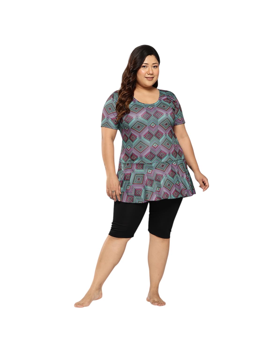 Womens Sports Wear Green-Black Colour Abstract Print Nylon Plus Size Swim Suit-(XS-4XL)-(SW-W-P-SHM-CA-1119-FIROZI-36)-image-33