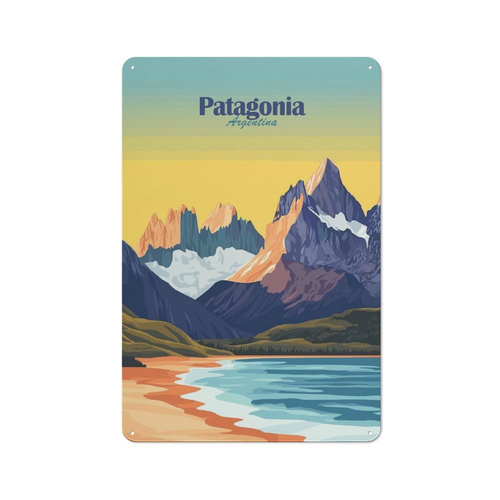 Junmoney Style-11 Vintage Metal Plaque 30X20cm Featuring Patagonia Argentina Landscape, Diner Style Decor For Restaurant, Kitchen, Counter Or Breakfast Nook