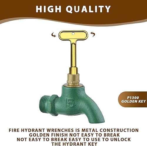 Miniatura 7 de Honkador P1300-PART-13-KEY Llave de aguallave de grifo de agua Llaves de hidrante para hidrante de pared y grifo-Oro