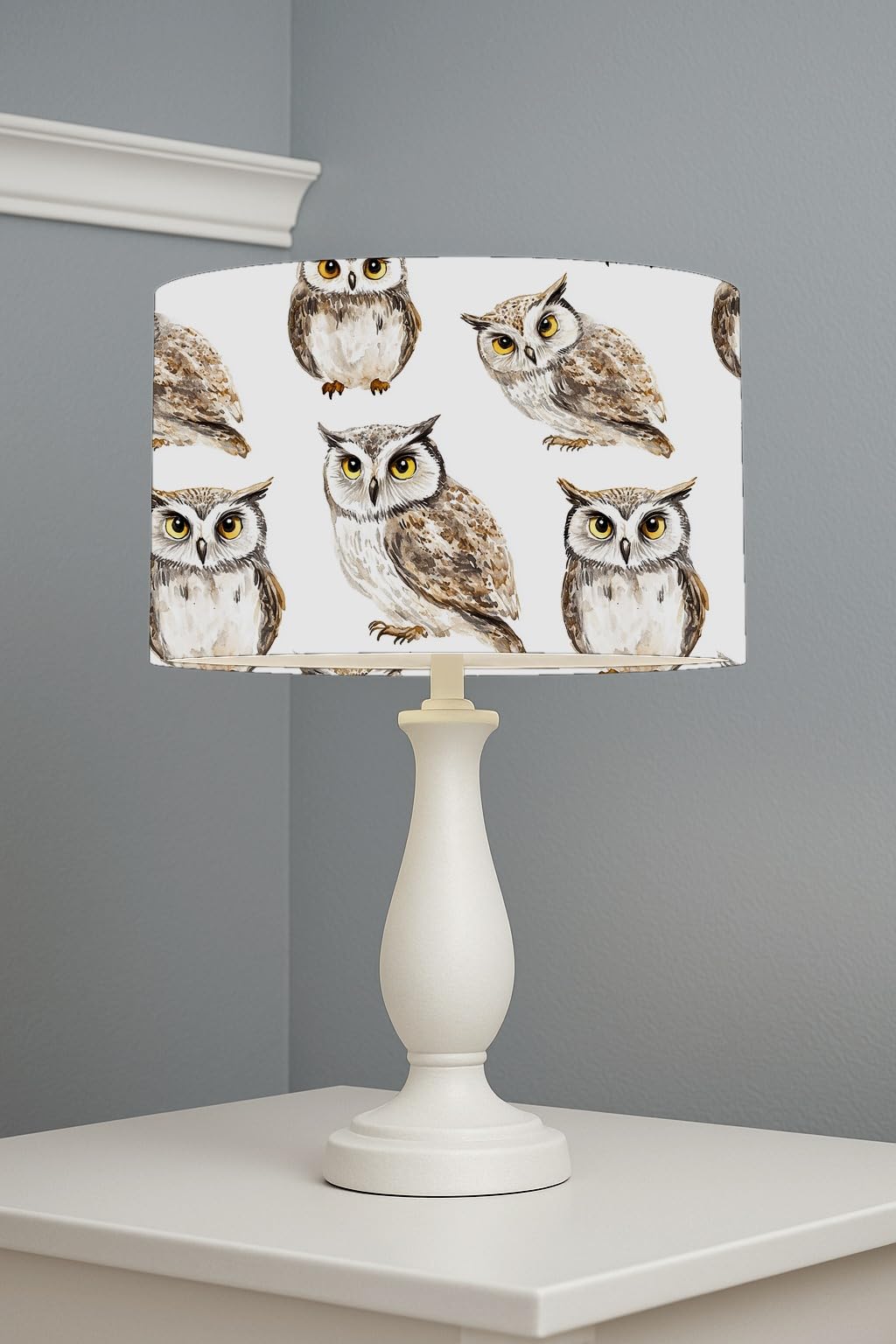 Owl Pattern Multicolour lightshade – 30 x 21cm Table Drum Shade | 9FE8EA