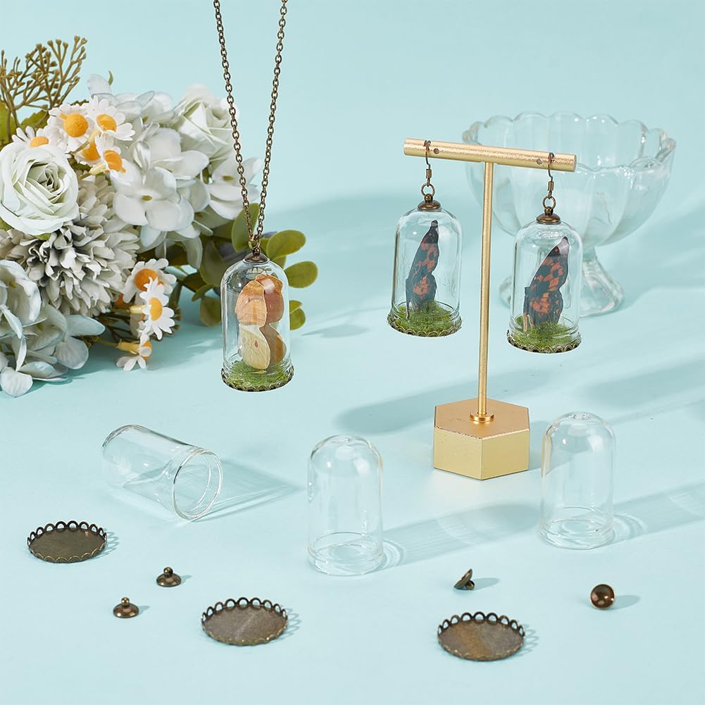 BENECREAT 12 Sets Clear Tube Glass Pendant with Findings, 1.8x1 Inch Hollow Glass Dome Vial Charms with Brass Base for Necklaces DIY Jewelry Making - Image 4