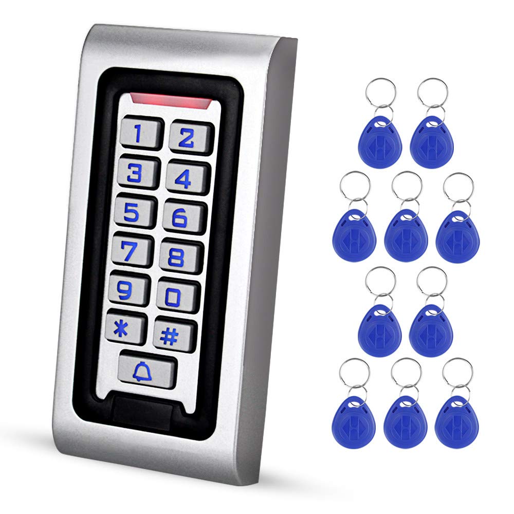 Clavier de contrôle d'accès RFID en alliage de zinc étanche + 10 étiquettes bleues 125 kHz, clavier rétroéclairé