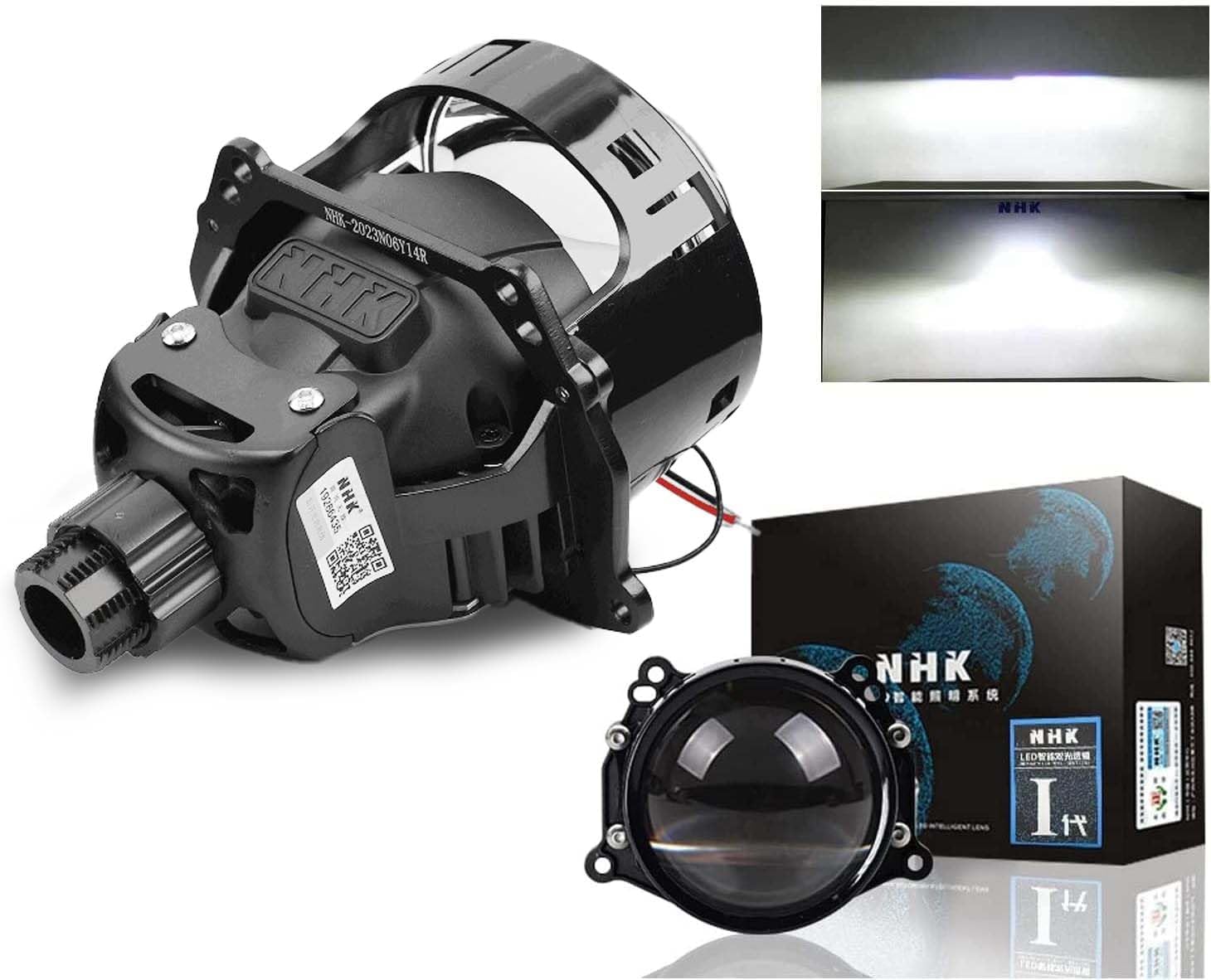3.0inch NHK Bi led Projector Lens with Dual Reflector Headlight Retrofit Kit-120W 26,000LM 6000K White Focus Beam Clear Cut Off Line fit Car Headlight
