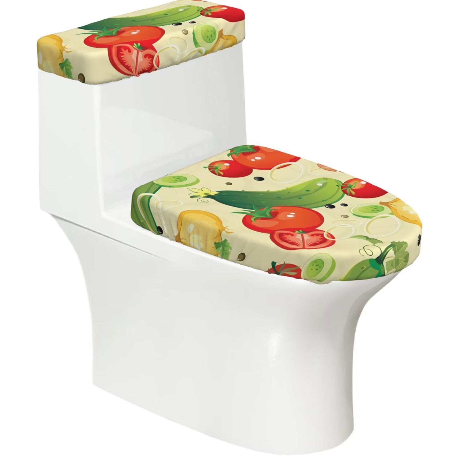Mrowyc Black Cartoon Vegetables Printed Toilet Seat Set - Set Of 2 - Universal Toilet Seat Cover - Housewarming Birthday Christmas Gift