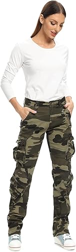 Miniatura 4 de OCHENTA Pantalones cargo holgados militares casuales para mujer, camuflaje militar, combate de fatiga con 8 bolsillos