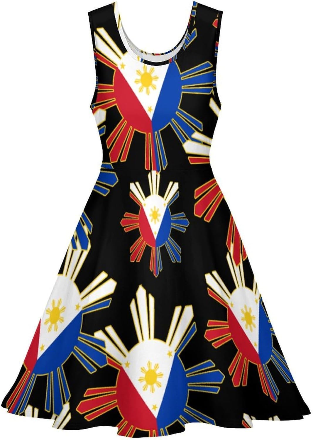 Filipino Flag Summer Dresses for Women Sleeveless Beach Sundress Swing Mini Tank Dress 5X-Large