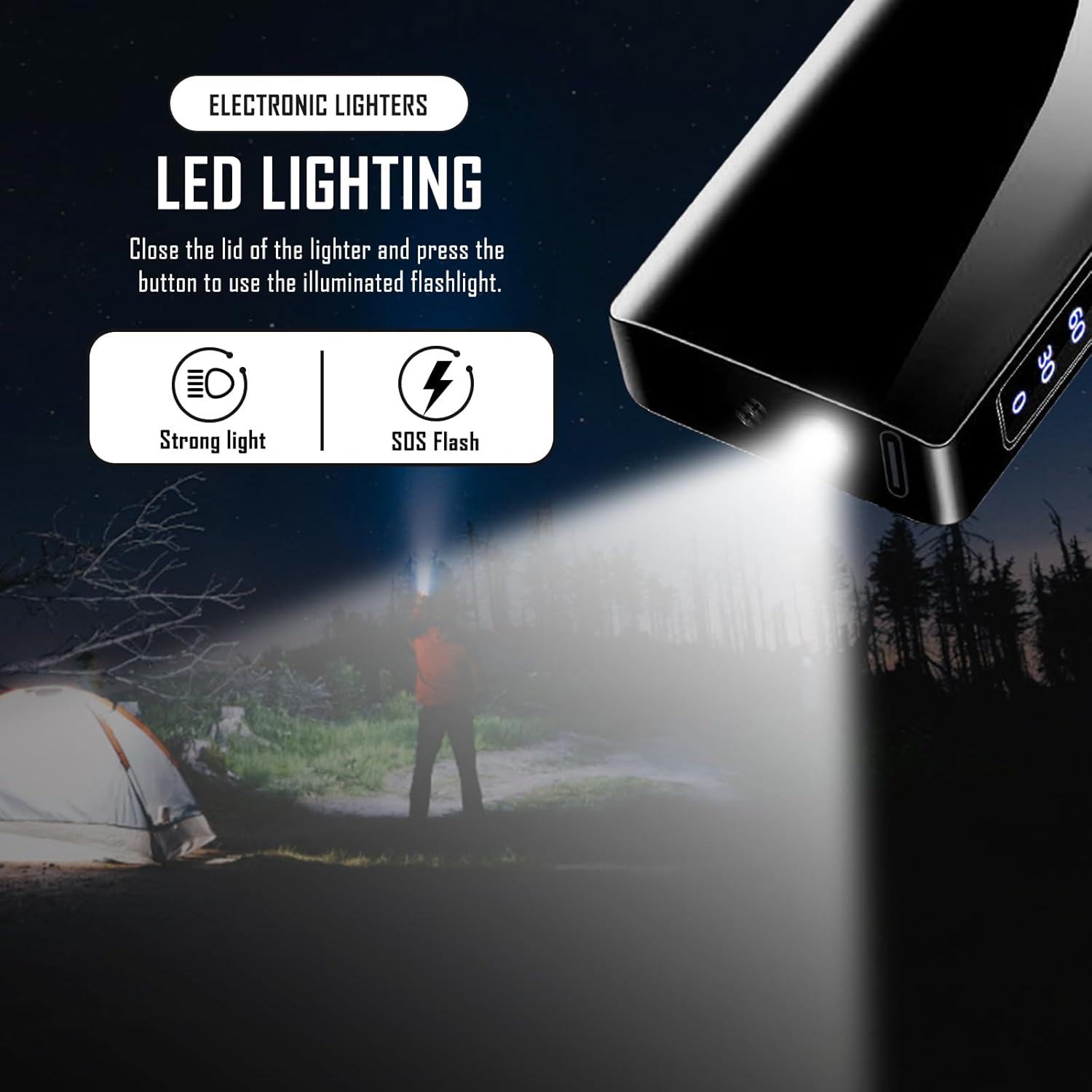 SKRFIRE High-Power Plasma Arc Lighter – USB Rechargeable Windproof Electric Lighter with Multi-Mode Flashlight, Digital Battery Display, Perfect for Camping, BBQ & Outdoor Survival (Black)