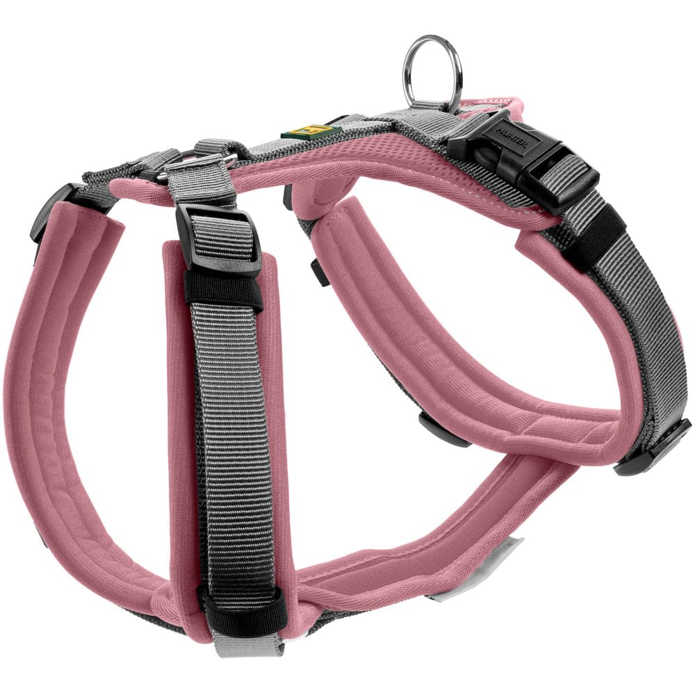 Hunter Hundegeschirr Maldon UP, Farbe: Altrosa/grau, weich gepolstert & komfortabel, stark reflektierend durch 3M Scotchlite, 4-Fach verstellbar, mit gepolstertem Griff (ab S-M), Größe: XS-S