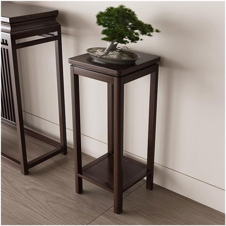 Plant Shelf, Simple Double Chinese Wood Bonsai Display Stand, Plant Rack for Living Room Balcony Gardening(Small)