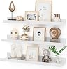 Heimlove 24 Inch Picture Ledge Shelf with Lip,White Floating Shelves for Wall Set of 3,Wall Shelves in Varying Depths for Living Room,Bedroom,Nursery,Bookshelf