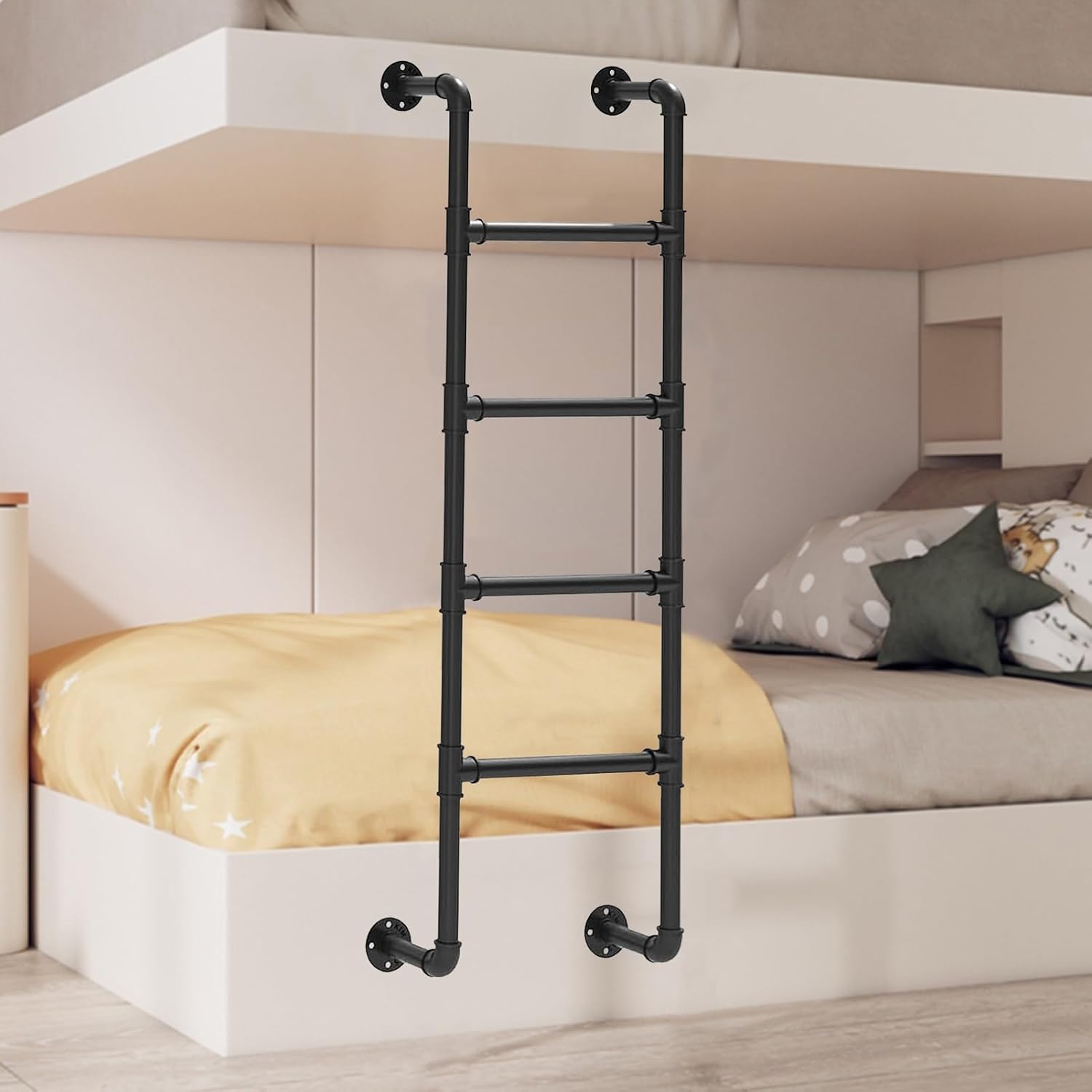 Wall-Mounted Metal Loft Ladder - 91in Safety Egress Step Ladder for Dorms, Libraries, Decks & RVs - Sturdy Climbing Solution for Space-Saving Access