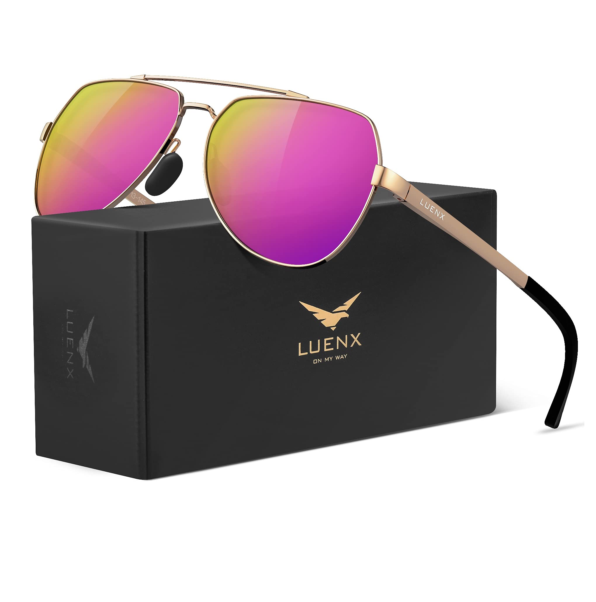 LUENXAviator Sunglasses for Men Women Polarized New Shades Large Metal Frame - UV 400 Protection