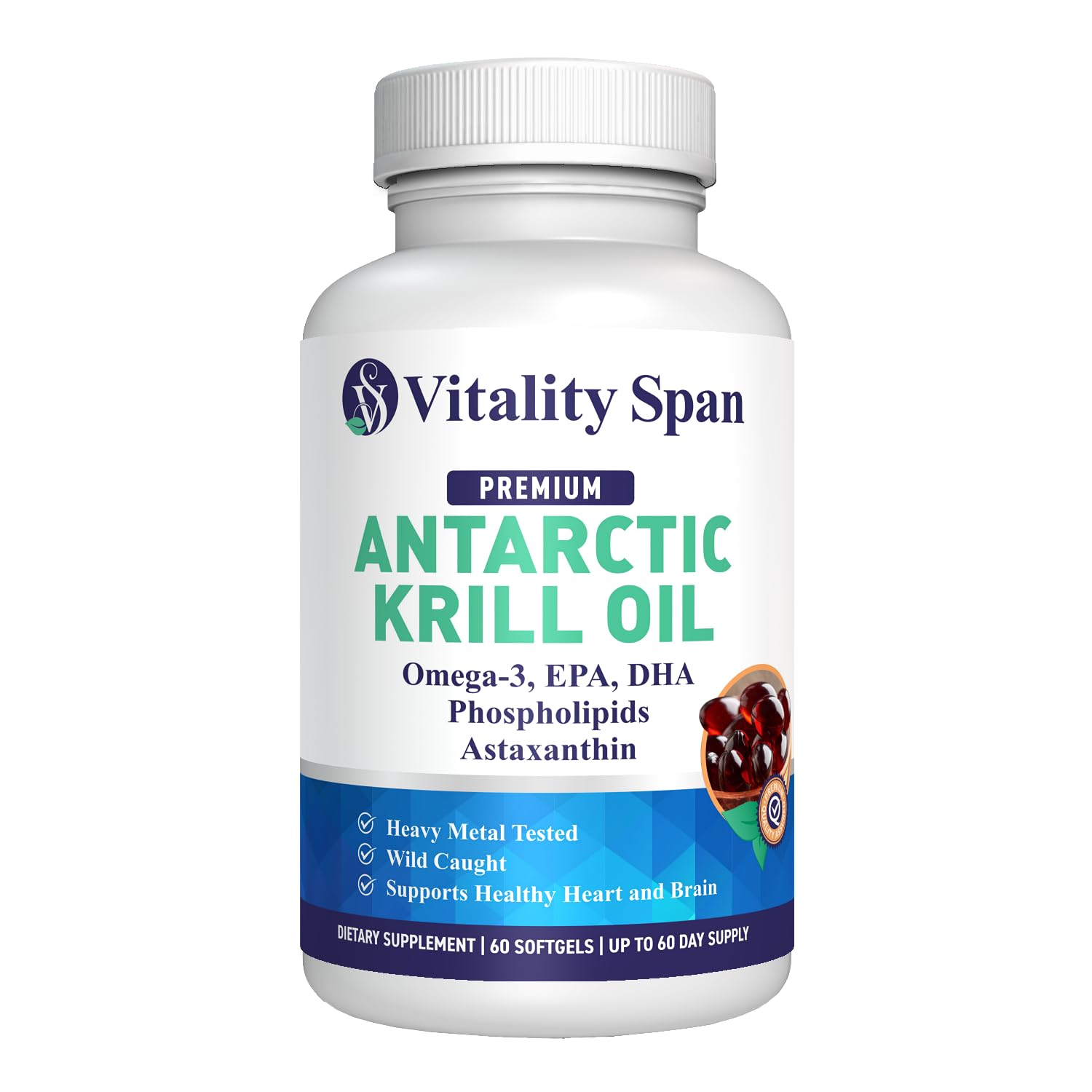 Antarctic Krill Oil 500mg, Omega-3 EPA & DHA, 60 Small Softgels