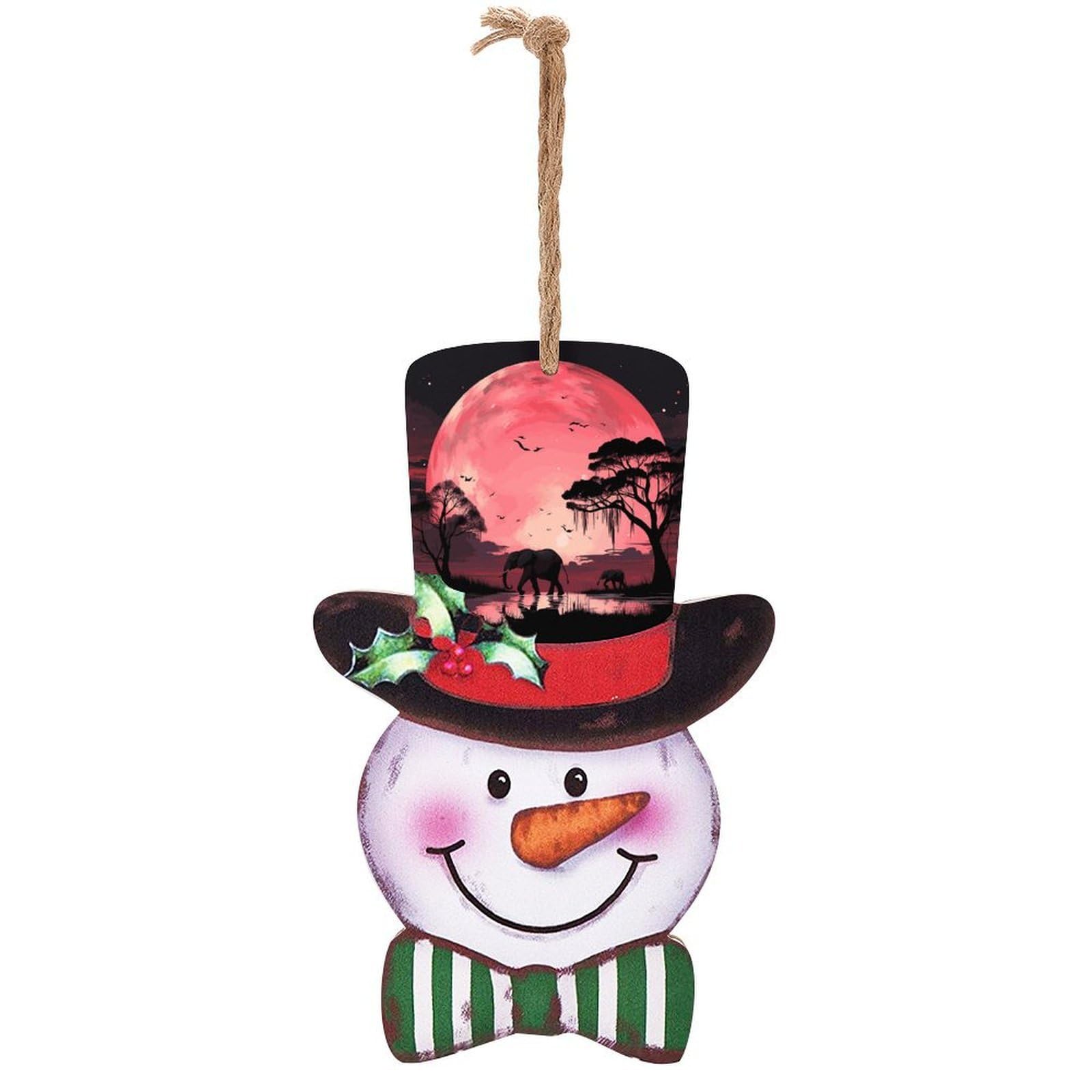 Pink Moon Elephant Snowman Decor Christmas Snowmans Hanging Decors Wooden Exquisite Holiday Decoration Sign for Home Window Wall Farmhouse Indoor Outdoo