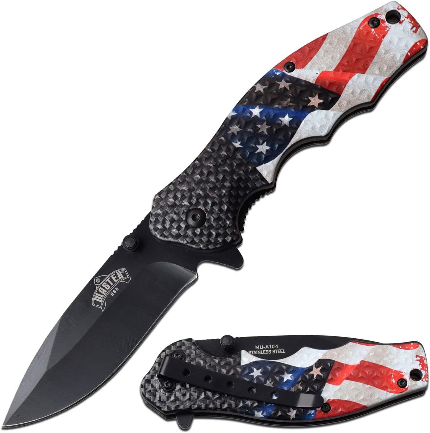 MASTER USA MU-A104AF Spring Assisted Knife, USA Flag, 7.75 inch