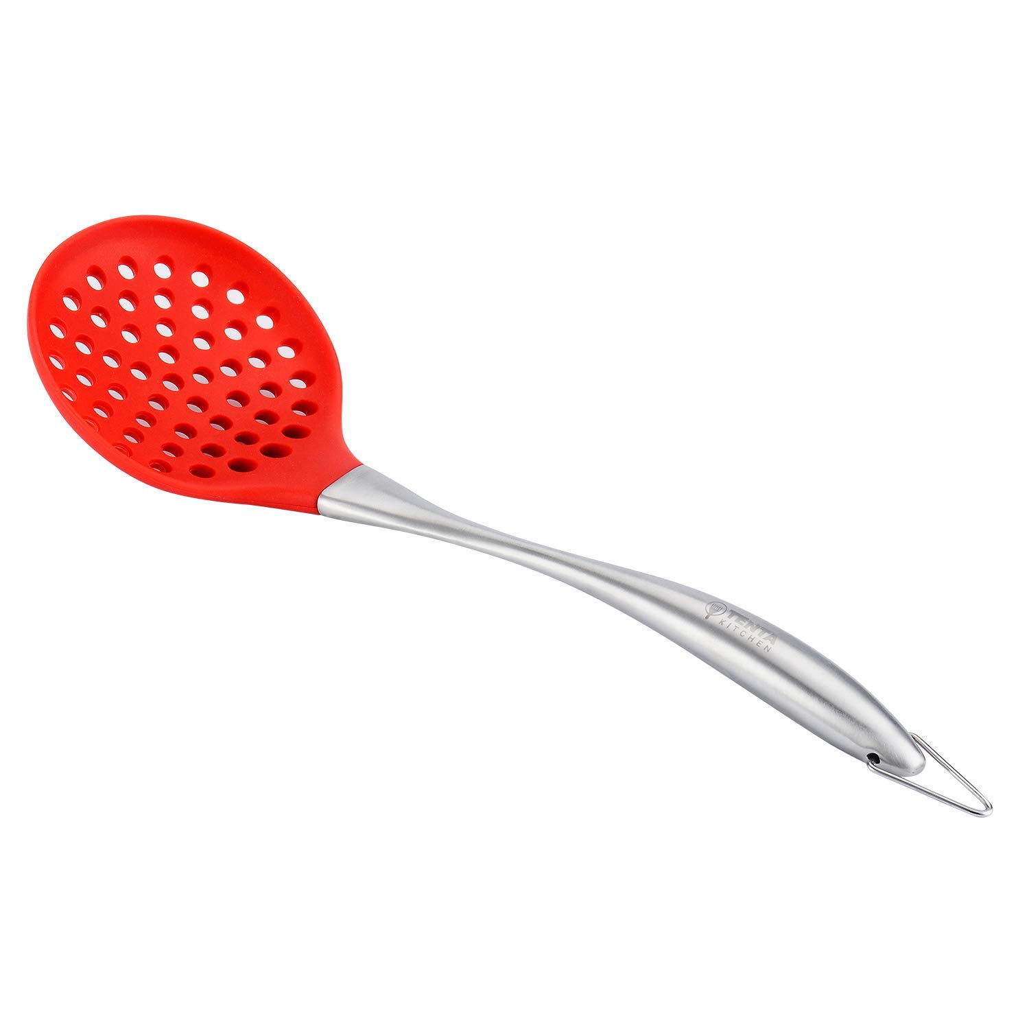 P-Plus International Silicone Spatula Versatile Tools Baking and Mixing | Non-Stick & Heat Resistant | Strong Stainless Steel Silicone Wok Turner (Steel Skimmer RED)