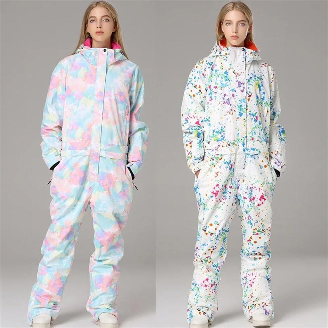 Unisex One-Piece Ski Suit Printed Outdoor Snowboarding Jacket Thickened Warm Ski Set Wind Proof Waterproof Winter Clothing