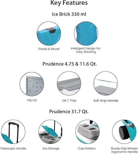 Miniatura 8 de Pinnacle Enfriador con ruedas Práctico juego de enfriador de 66L con ruedas y mango Incluye enfriadores de camping de 30L 11L y 4.5L y 2 ladrillos