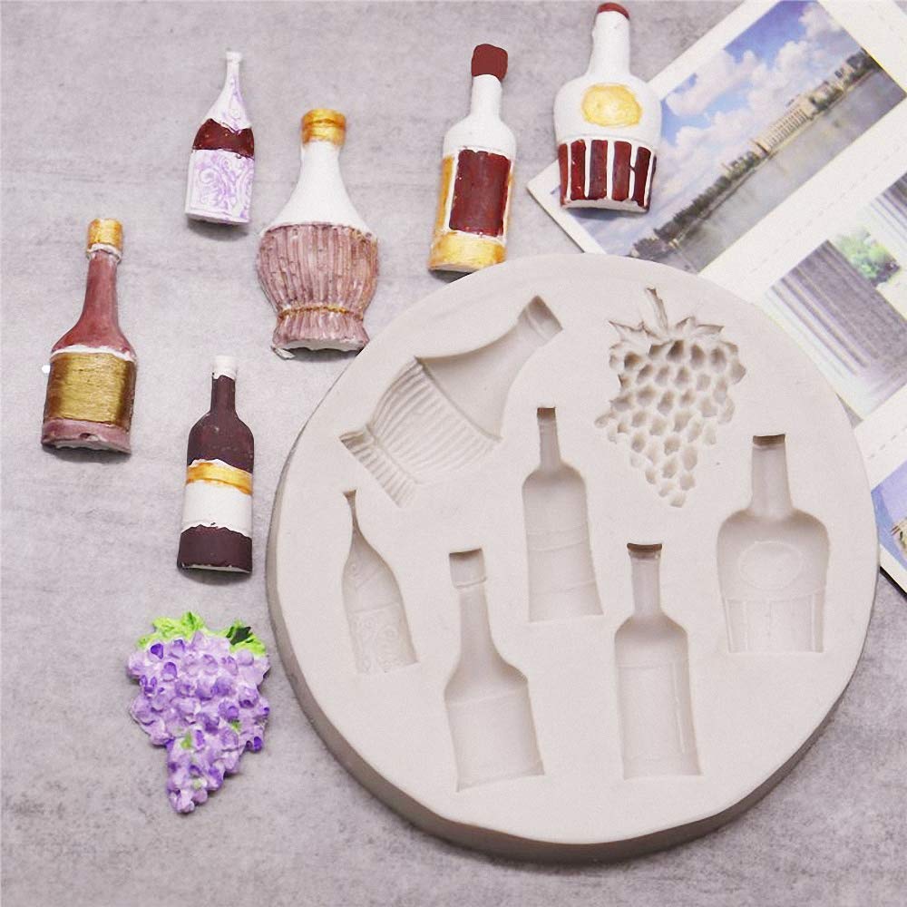 Wine Bottle & Grape Silicone Mold - Fondant Chocolate Candy Mold For Cake Decorating, Baking, Resin