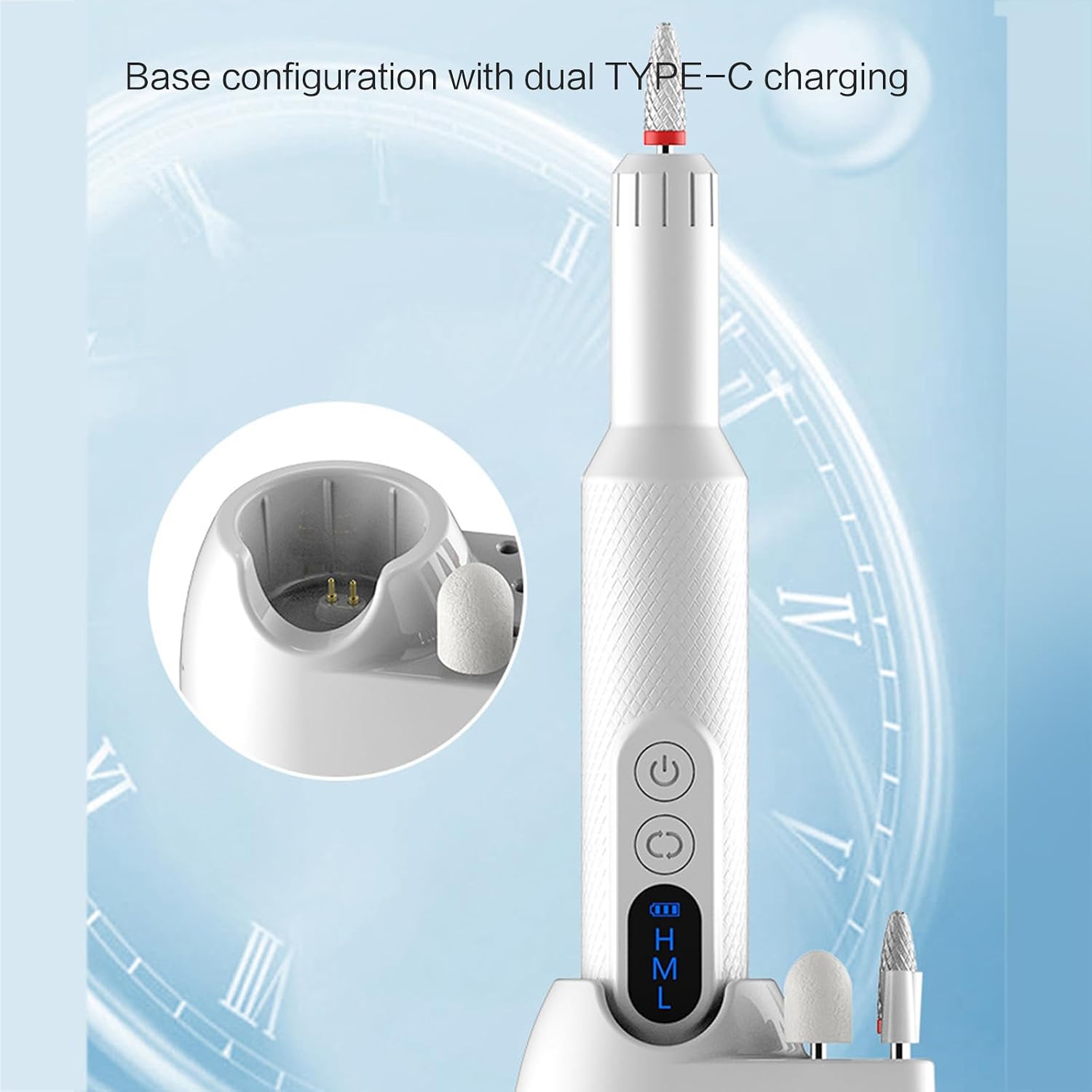 Professional Electric Nail Drill Cordless Rechargeable Tool for Manicure Pedicure with LED Display Rotation Nails Tool Adjustable Speed and Direction Charging Motor Chip