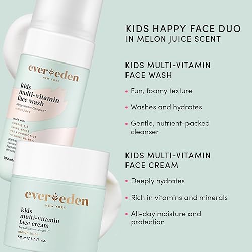 Miniatura 2 de Evereden Crema facial para niños, 1.7 onzas y lavado facial para niños, 3.4 onzas líquidas, aroma a jugo de melón, juego de 2 artículos, cuidado de