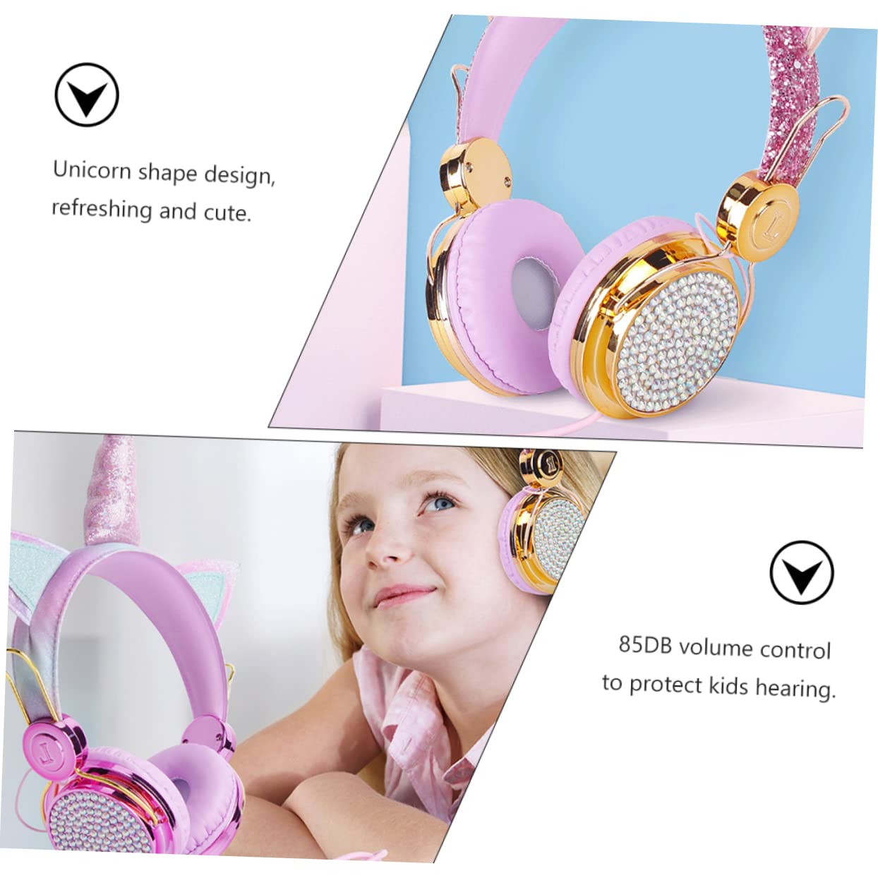 KOMBIUDA 2stücke Mädchen Kopfhörer Mit Mikrofon Faltbare Over-Ear Kopfhörer Für Lautstärkebegrenzung Kompatibel Mit Smartphones Und Tablets Einzigartiges Einhorn-Design Roségold