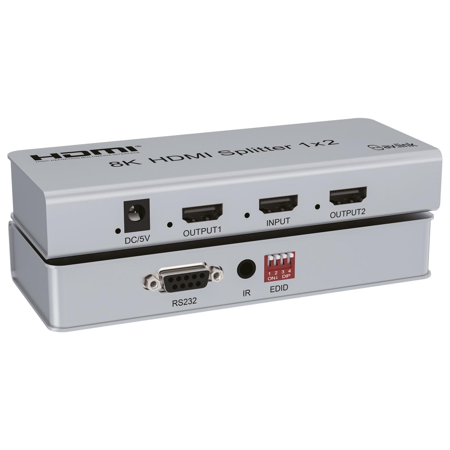 AV:Link | Splitter HDMI Ultra HD 8K con controllo EDID | 1 ingresso e 2 uscite | Collega senza problemi una singola sorgente HDMI a più schermi per giochi, intrattenimento o uso commerciale