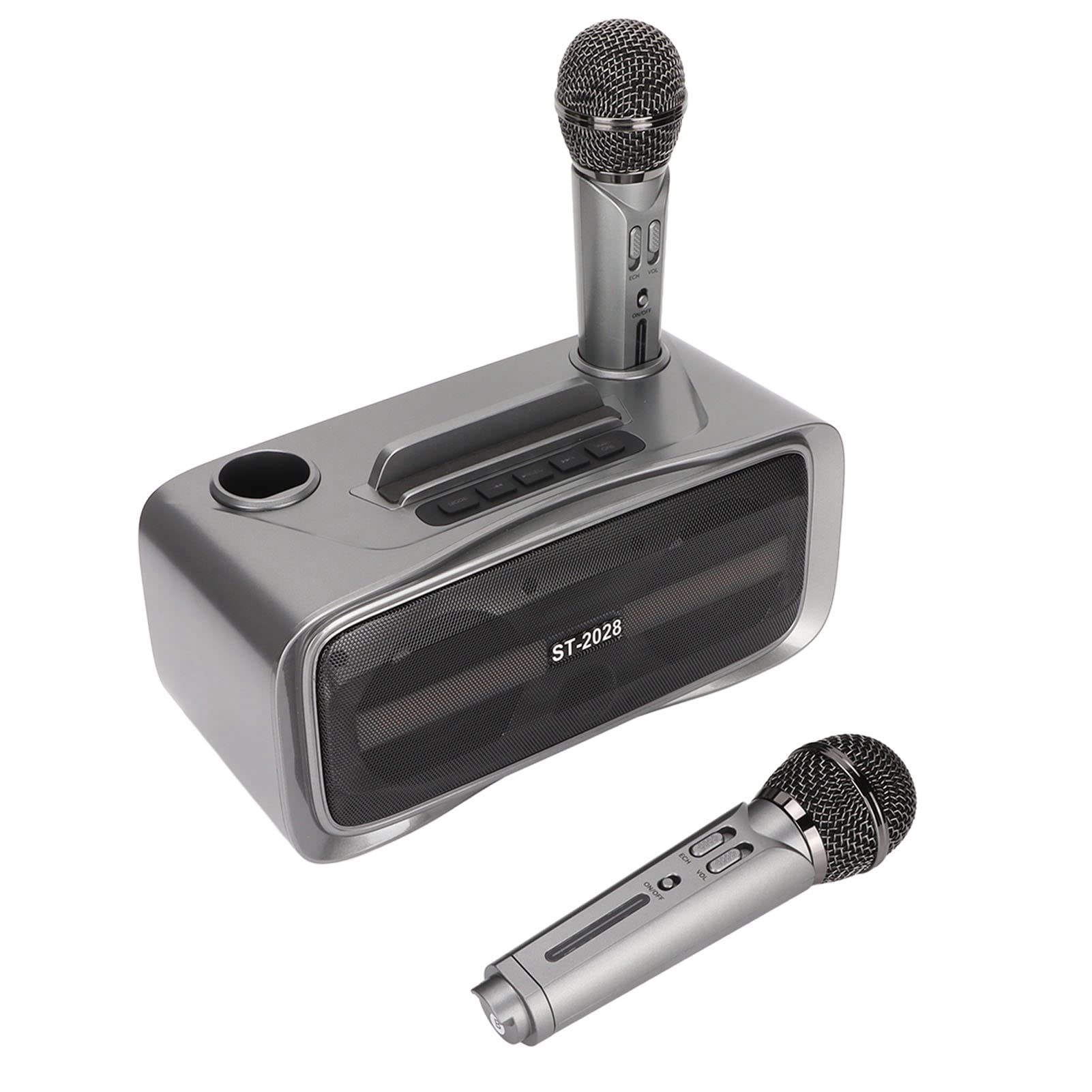 ST-2028 di Altoparlanti Karaoke Portatile con 2 Microfoni Wireless per Feste Ed Eventi - Argento/