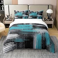 Feelyou Set Biancheria Da Letto Queen: Copripiumino Reversibile Con Fantasia Astratta Viola E Nero (2 Federe Incluse) - 5